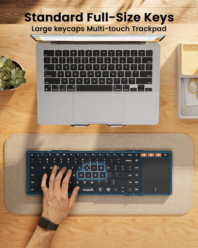 ProtoArc Foldable Keyboard with Touchpad, XK01 TP Folding Portable Keyboard, Full Size Keys, Large Trackpad Bluetooth Travel Keyboards for Laptop PC Tablet - Blue - Image 5